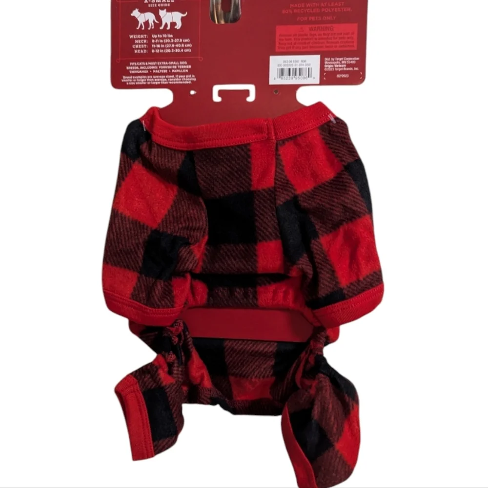Wondershop Red Black Plaid Pet Pajamas XS Cat Dog Christmas P-001